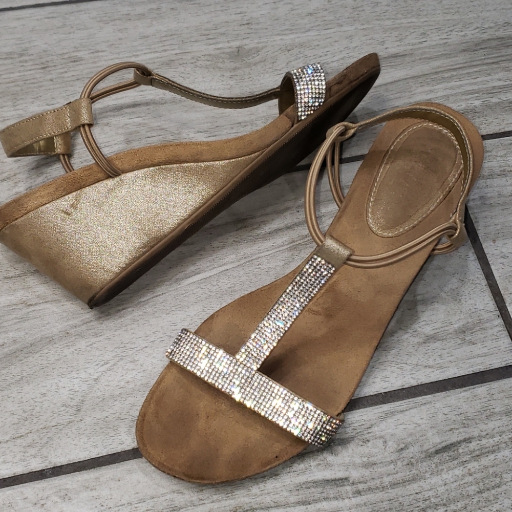 Style & co wedge rhinestone/diamond tan/cream gold wedge sandals